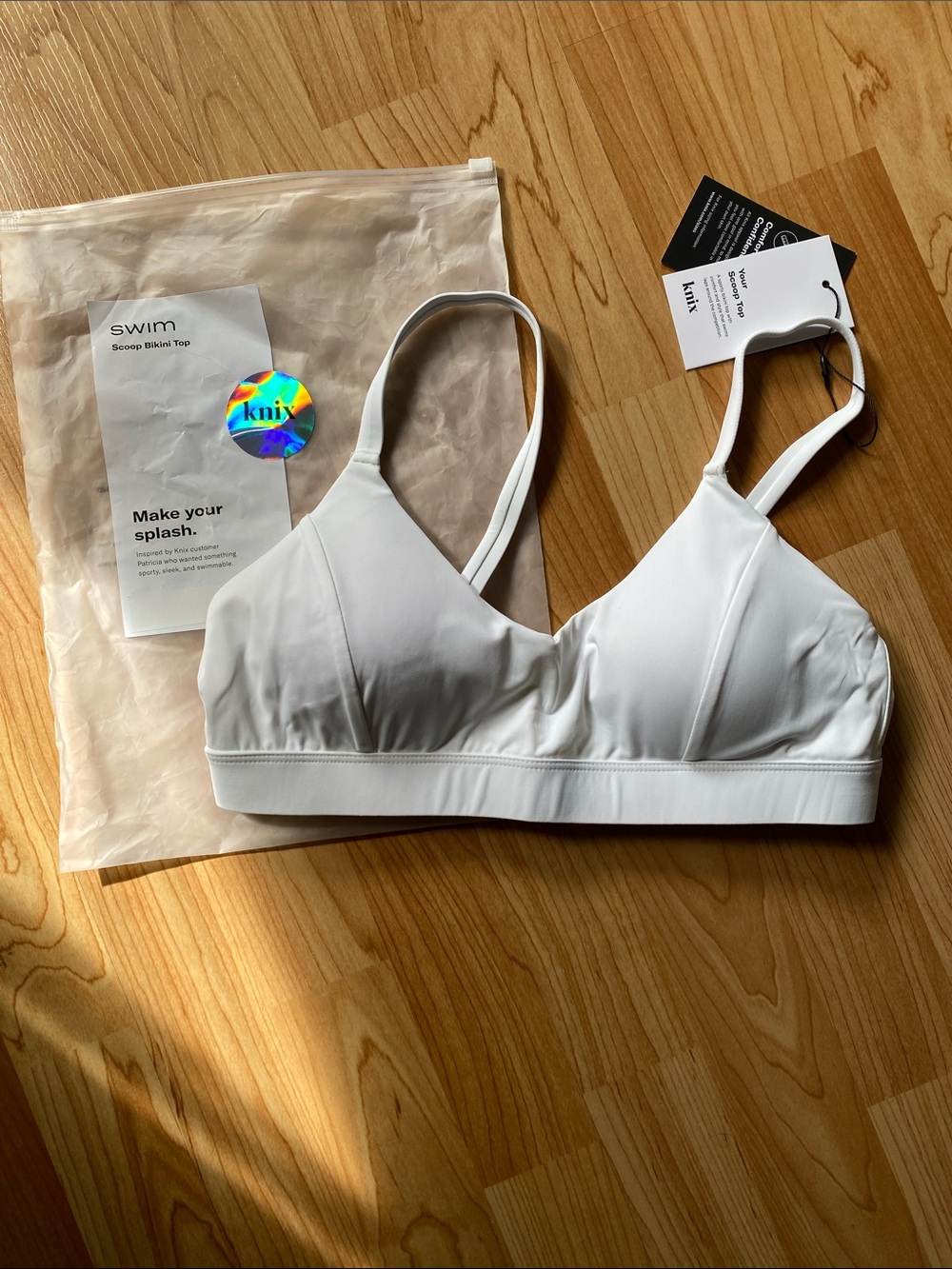 Knix White Scoop Bikini Top, size M, brand new with tags